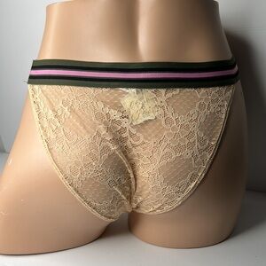 Forever 21 Beige Lace With Sporty Stripe Elastic Waistband‎ Panties Sz L NWT